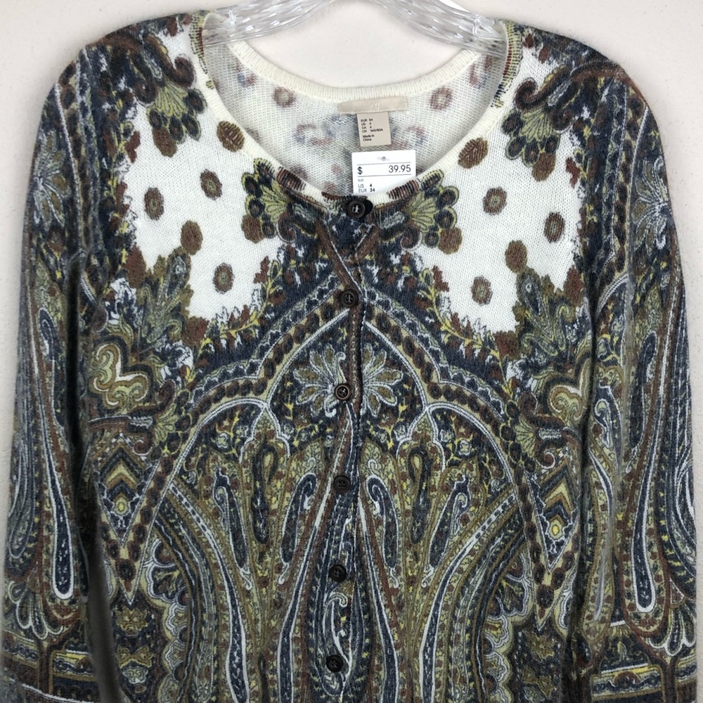 H&M Off-white Paisley cardigan